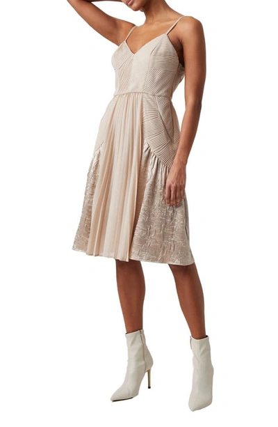 French Connection Eloise Mixed Texture Georgette Fit & Flare Dress In Cement