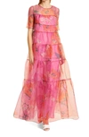 Staud Hyacinth Patchwork Paisley A-line Organza Dress In Pink