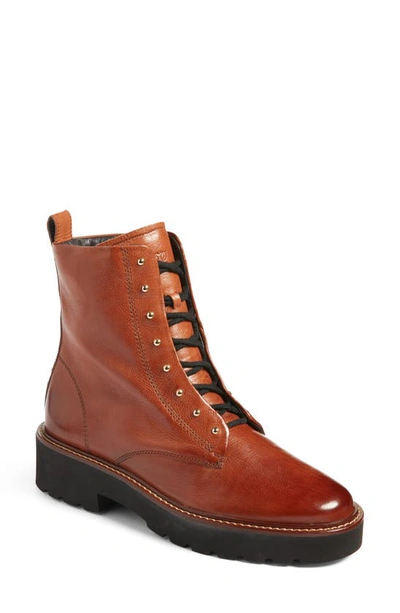 Paul Green Joan Lace-up Bootie In Cognac Leather