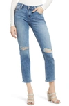 Paige Amber High Rise Ankle Straight Jeans In Walk About Destructed In Swap Meet Destructed