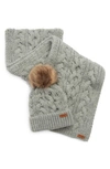 BARBOUR PENSHAW FAUX FUR POMPOM BEANIE & SCARF SET GIFT BOX,LGS0025GY11