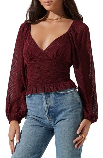 Astr Sequin Check Blouse In Wine