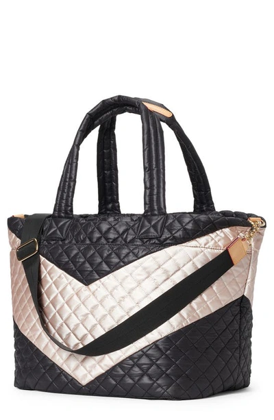 Mz Wallace Deluxe Large Metro Tote In Black And Rose Gold Chevron