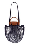 Longchamp Le Pliage Filet Knit Shoulder Bag In Navy