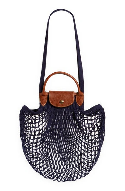 Longchamp Le Pliage Filet Knit Shoulder Bag In Navy