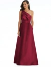 ALFRED SUNG ALFRED SUNG DRAPED ONE-SHOULDER SATIN MAXI DRESS WITH POCKETS