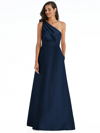 ALFRED SUNG ALFRED SUNG DRAPED ONE-SHOULDER SATIN MAXI DRESS WITH POCKETS
