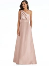 Alfred Sung Draped One-shoulder Satin Maxi Dress With Pockets In Grey