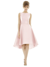 ALFRED SUNG DESSY COLLECTION BATEAU NECK SATIN HIGH LOW COCKTAIL DRESS