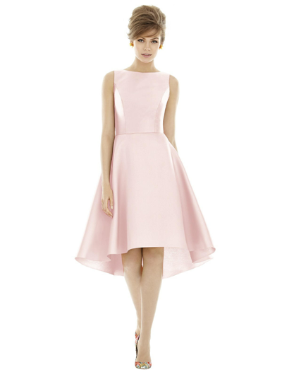 Alfred Sung Dessy Collection Bateau Neck Satin High Low Cocktail Dress In Blush