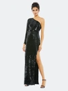 Mac Duggal Fully Sequined One Sleeve Column Gown In Black