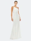 Mac Duggal One Shoulder Double Strap Satin Gown In White
