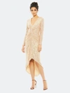 Mac Duggal Sequin Knotted Long Sleeve Midi Dress In Rose Gold