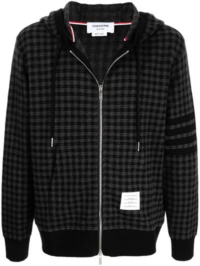 Thom Browne Gunclub Check Jacquard Zip-up Hoodie In Black