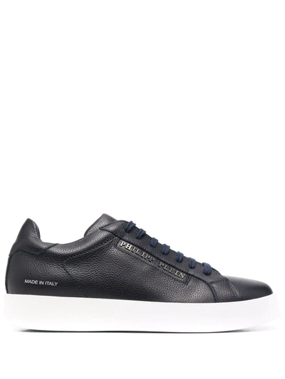 Philipp Plein Logo-print Leather Trainers In Blau