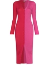 Staud Shoko Two-tone Ribbed Stretch-knit Cardigan In Rosa