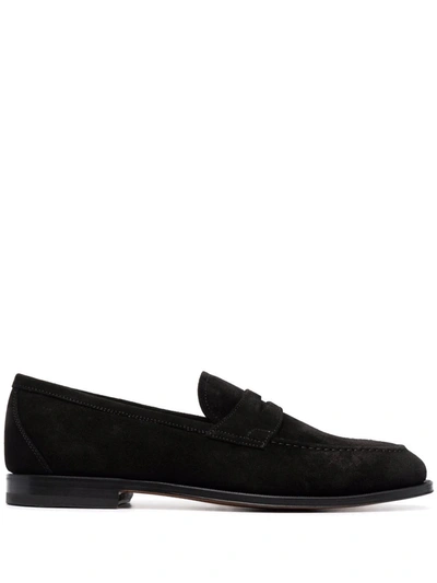 Scarosso Stefano Suede Penny Loafers In Black Suede