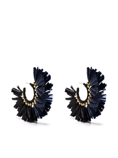 La Doublej Hand-knotted Raffia Hoop Earrings In Black