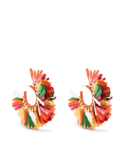 La Doublej Hand-knotted Raffia Hoop Earrings In Multicolor Rosa/arancione