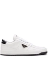 PRADA LOGO-PLAQUE LEATHER SNEAKERS