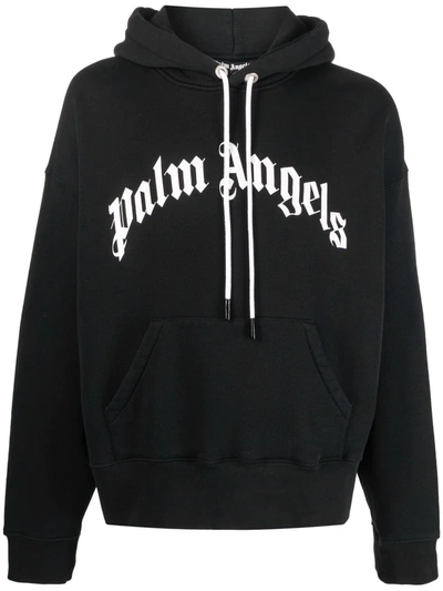 Palm Angels Cotton Hoodie With Logo Detail Laces In Black