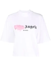 Palm Angels Sprayed-logo Cropped T-shirt In Weiss