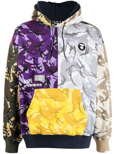 Aape By A Bathing Ape Panelled Camouflage-print Hoodie In Violett