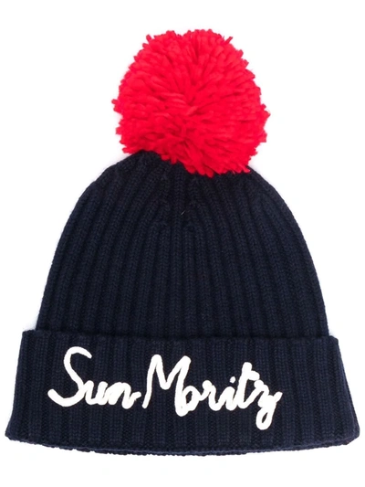 Mc2 Saint Barth Sun Moritz Pom-pom Ribbed-knit Hat In Dark Blue