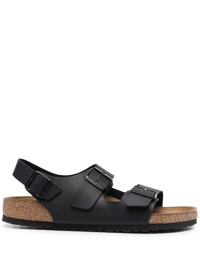 Birkenstock Amalfi Leather Soft Footbed Milano Sandals In Black