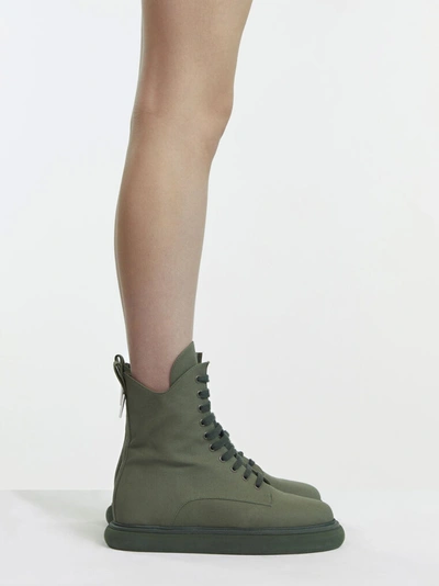 Attico Green Canvas Selene Ankle Boots In 081 Military Green