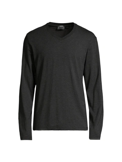 Hanro Casuals Long-sleeve V-neck T-shirt In Caviar