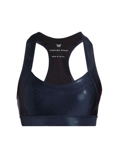 Heroine Sport Two-tone Metallic Racer Bra In Midnight