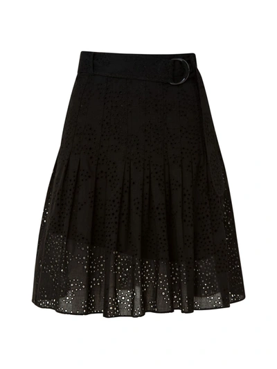 Akris Punto Belted Eyelet Embroidered Skirt In Black