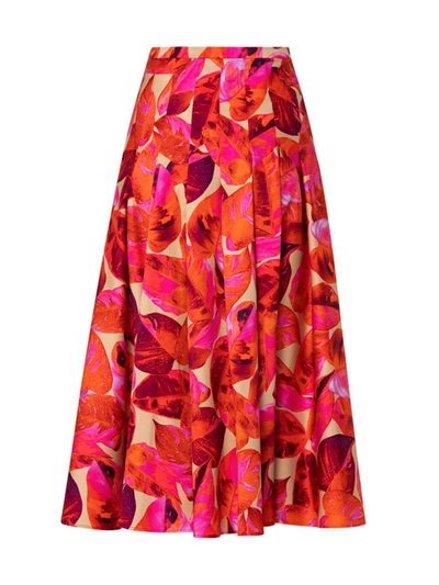Akris Punto Tropical Leaves-print Pleated Midi Skirt In Hot Pink Multicol