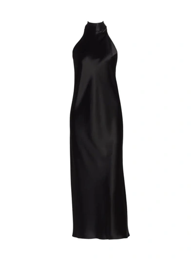 Galvan Sienna Halter Satin Midi Slip Dress In Black