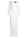 Black Halo Tiana Burnout-sleeve Column Gown In White