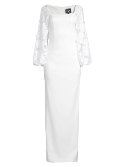 Black Halo Tiana Burnout-sleeve Column Gown In White