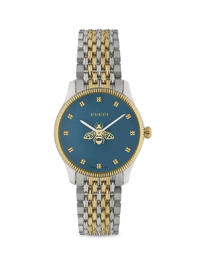Gucci Ya1265029 G-timeless Yellow-gold Toned Stainless-steel Quartz Watch In Gold And Silver
