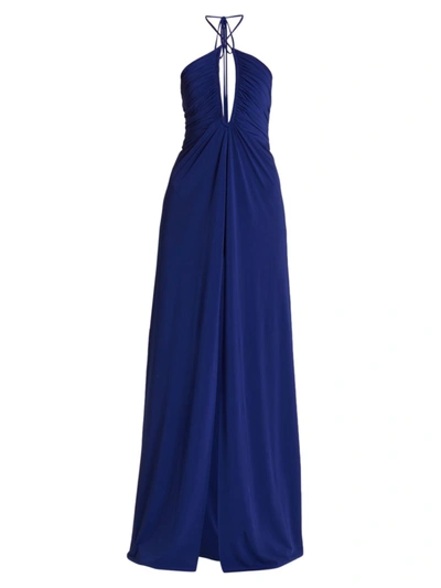 Halston Fia Halter Jersey Jumpsuit In Blue