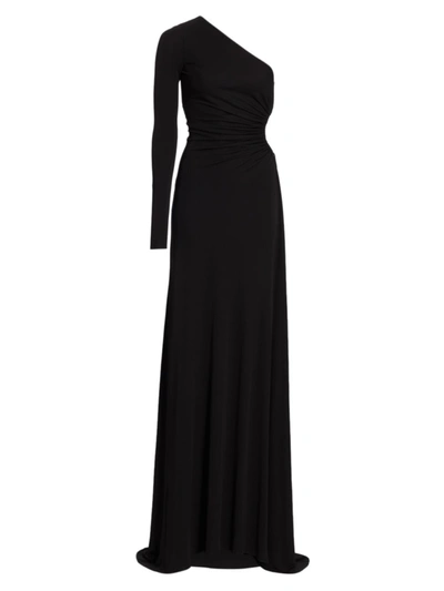 Halston One-shoulder Cutout Jersey Gown In Black