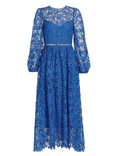 ml Monique Lhuillier Long Sleeve Lace Midi Cocktail Dress In Marina Blue