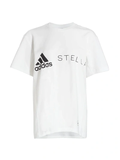 Adidas By Stella Mccartney Logo-print Organic-cotton And Recycled-polyester-blend T-shirt In White