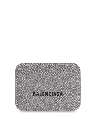 Balenciaga Cash Logo-print Glitterred Cardholder In Grey