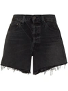 Agolde Parker Frayed Denim Shorts In Schwarz