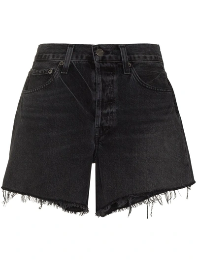 Agolde Parker Frayed Denim Shorts In Schwarz