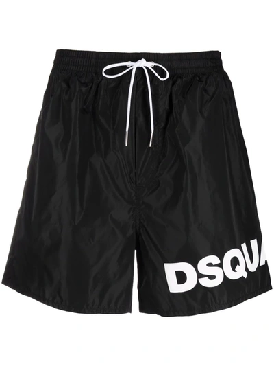 Dsquared2 Nylon Swim Trunks With Logo Print - Atterley In Black