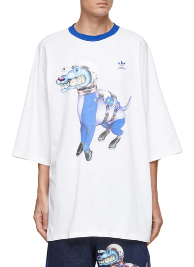 Adidas X Kerwin Frost Space Dog Graphic Print Oversized Cotton T-shirt In White