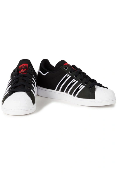 Adidas Originals Superstar Patent Leather-trimmed Nubuck Trainers In Black