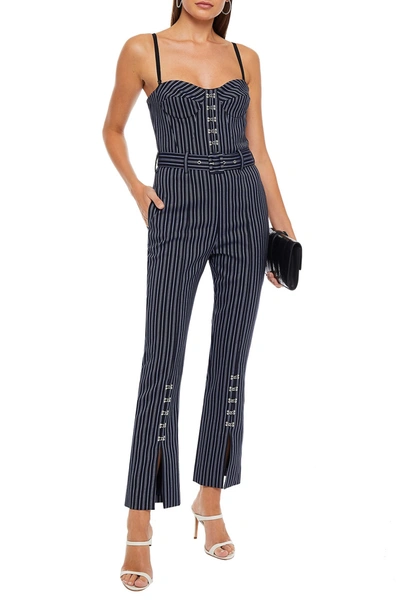 Jonathan Simkhai Hook-detailed Striped Twill Jumpsuit In Blue