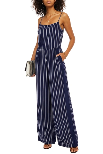 L Agence Finley Pinstriped Silk Crepe De Chine Wide-leg Jumpsuit In Blue